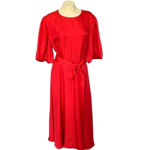 Kate Spade Red Silk Matinee Dress Puff Sleeve Size 14